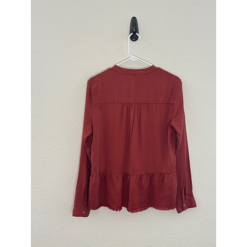 Harper Peplum Blouse Women Medium Rust Red Long Sleeve Raw Hem Lyocell Boho - Picture 4 of 9
